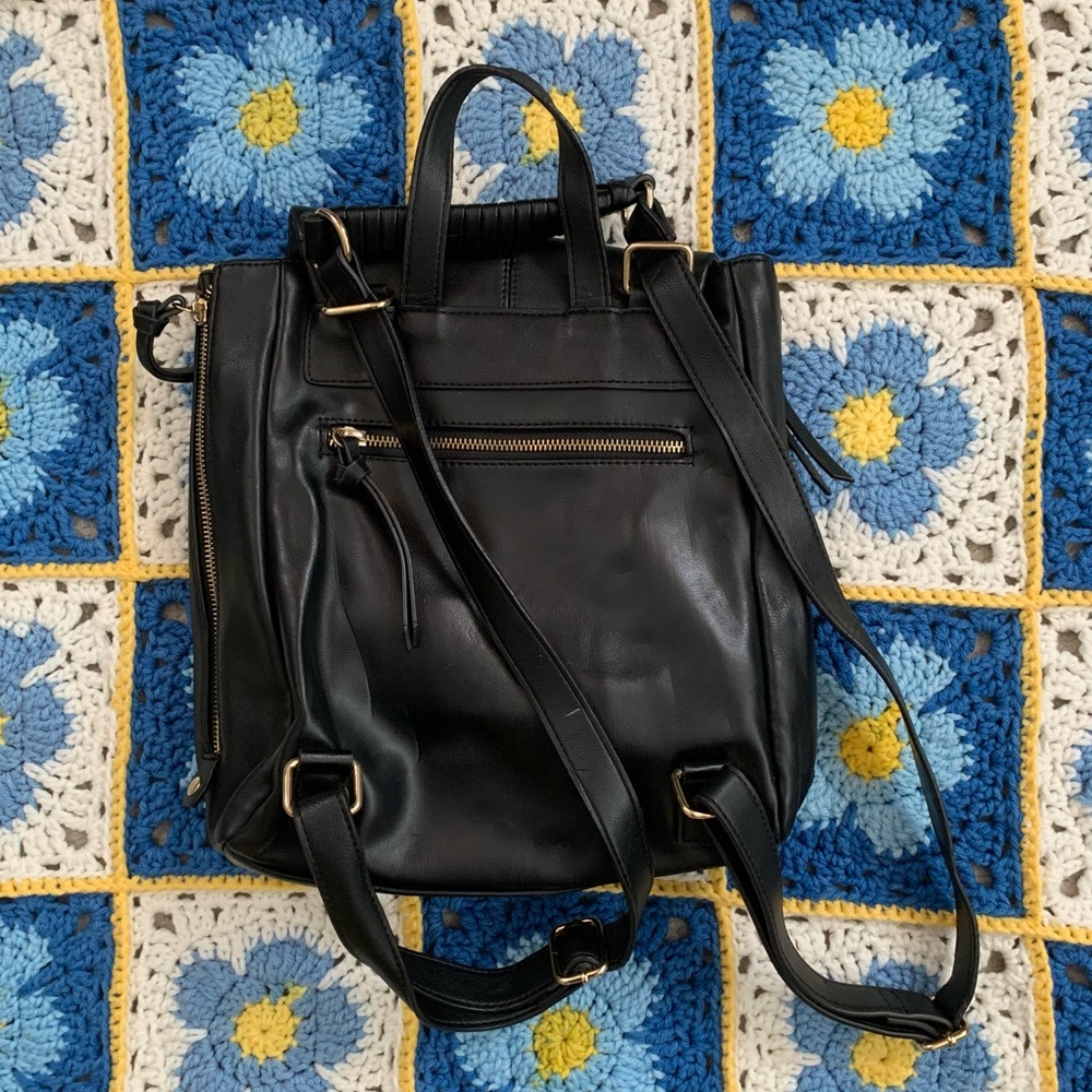 INC International Concepts Black Leather Convertible Backpack Tote